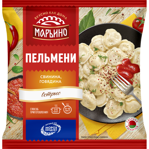 «МАРЬИНО» острые со свининой и говядиной пельмени